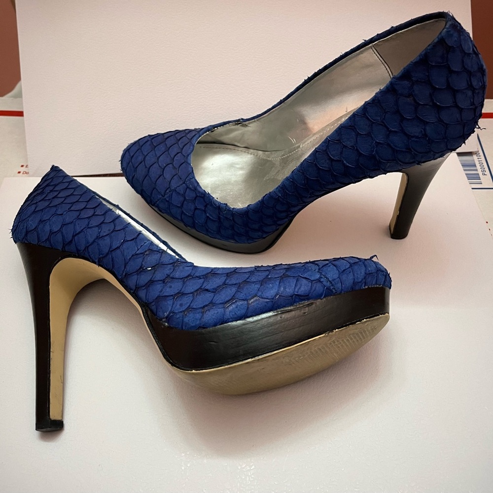 Very unique blue platform pumps from Calvin Klein